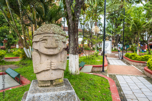 Ancient pre-columbian statues in San Agustin, Huila, Colombia. archeological park UNESCO WORLD HERITAGE of Colombia