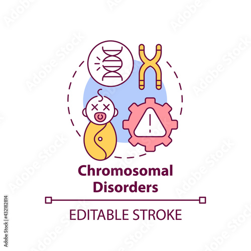 Chromosomal disorders concept icon. Baby with illness. Abnormality in child genes. Genetic disease idea thin line illustration. Vector isolated outline RGB color drawing. Editable stroke