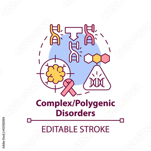 Complex, polygenic disorders concept icon. Combined genes as cause of illness. Genetic disease idea thin line illustration. Vector isolated outline RGB color drawing. Editable stroke