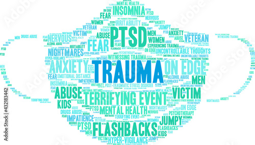 Trauma Word Cloud on a white background. 