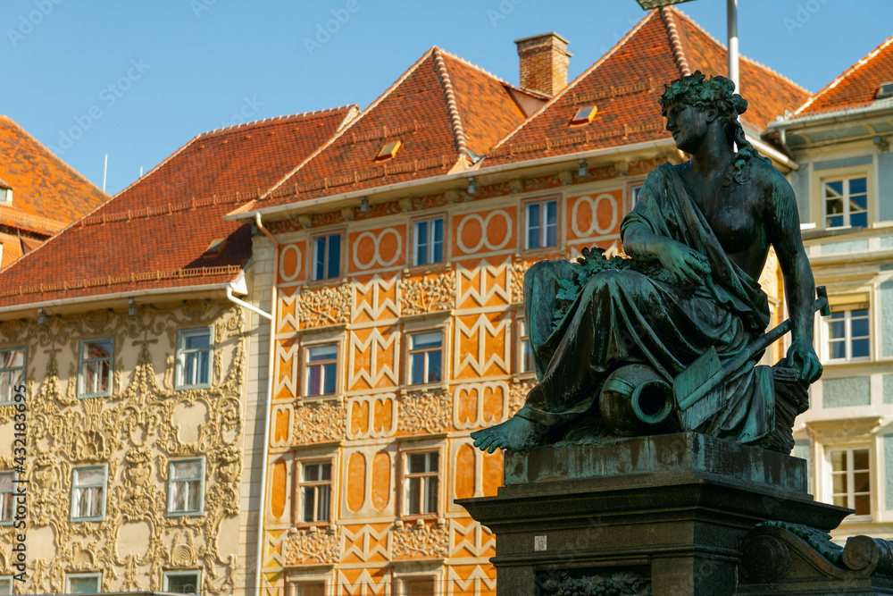 Obraz premium City facades and sightseeing in Graz / Austria at sunset. Travel and holiday concept.