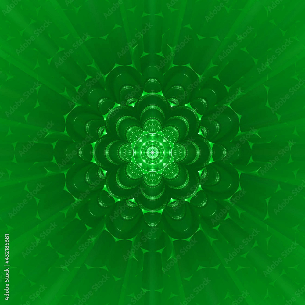 Abstract green Sri Yantra Mandala Hindi peaceful pattern illustration
