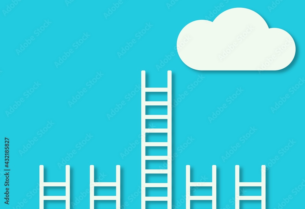 Obraz premium White ladder leaning against pastel blue wall minimal career, opportunity or goal concept