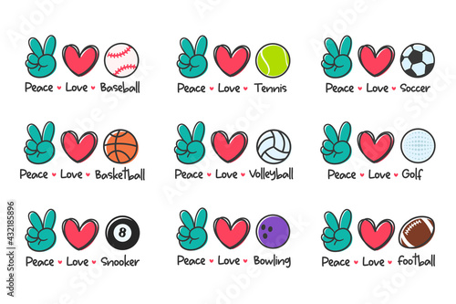 peace love sport. Sports ball design for the lovers of sports for health.