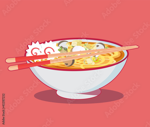 Traditional chinese soup with noodles, Japanese ramen noodle