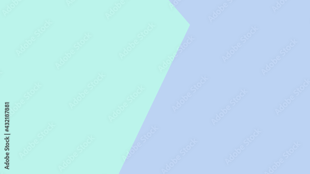 Two colors background of geometric shapes, in trendy colors: mint, blue. Horizontal banner, illustration.