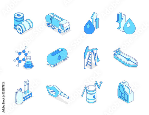 Oil industry - modern line isometric icons set