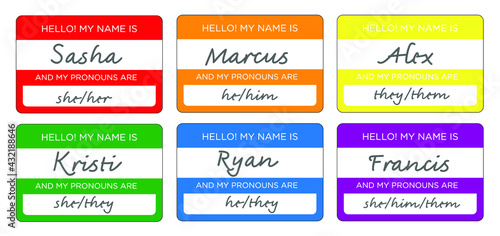 Rainbow pronoun name tags