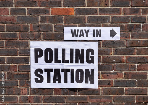 Sign indicating polling station for local elections.