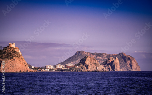 Coastline with castle on cliff, Aguilas, Spain
