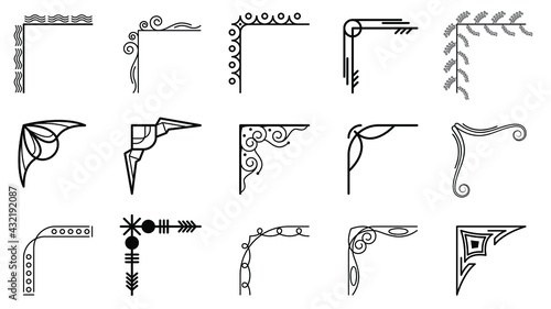 Set Hand Draw Of Corners Different Shapes Flower Decoration Vector Design Doodle Sketch Style For Wedding And Banner