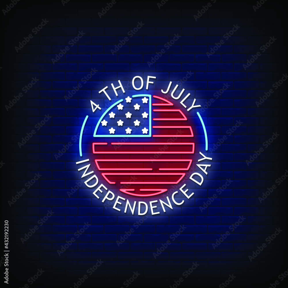 4th of July Independence Day Neon Signs Style Text Vector 4th of July Independence Day Neon Signs Style Text Vector