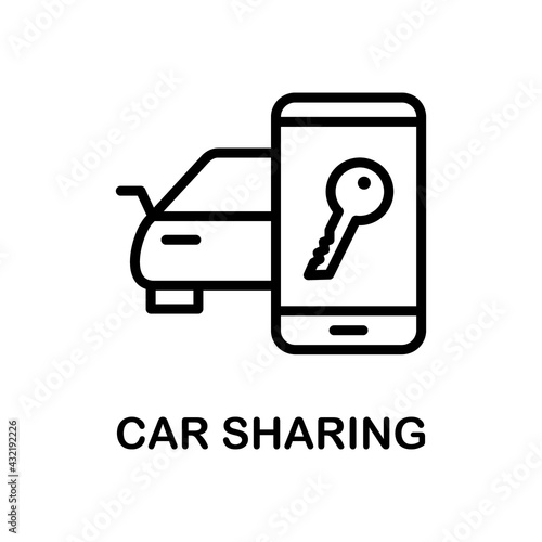 Car sharing flat line icons set. Collaborative consumption, car rental service. Simple flat vector illustration for store, web site or mobile app