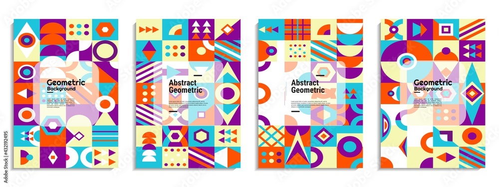 Plakat Abstract cover set Bauhaus geometric pattern background. It is suitable for poster, banner, flyer, etc. Vector illustration
