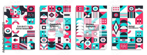 Abstract cover set Bauhaus geometric pattern background. It is suitable for poster, banner, flyer, etc. Vector illustration