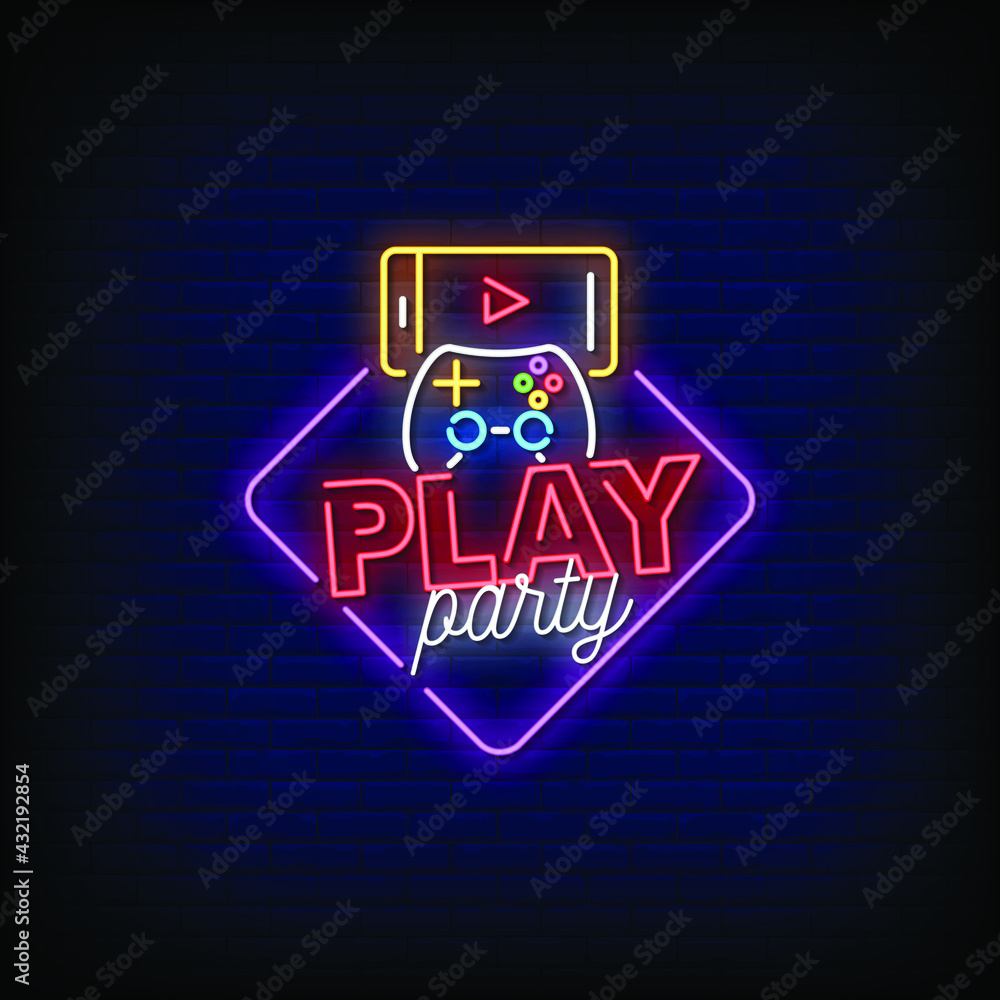 Play Party Logo Neon Signs Style Text Vector Play Party Logo Neon Signs Style Text Vector