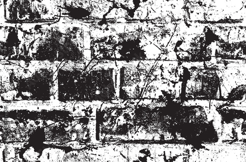 Abstract seamless pattern with black and white brick wall in grunge style. The repeating background, suitable for loft wallpaper, wrapping paper, textiles. Vector texture with old battered brickwork