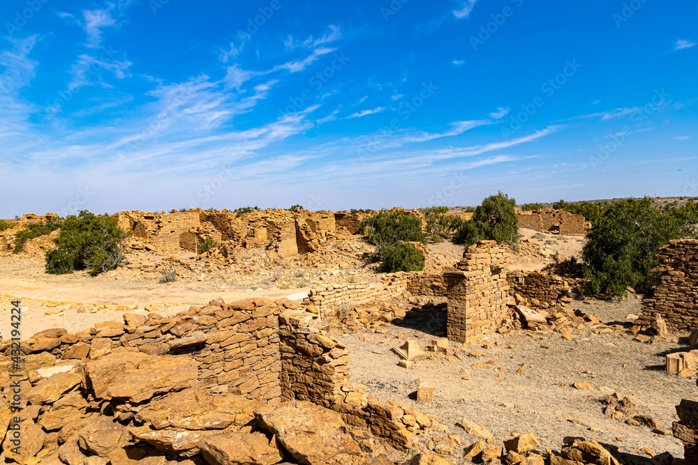 view of haunted village of kuldhara,jaisalmer.