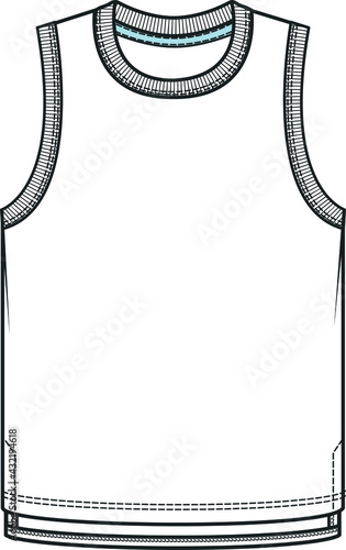 Singlet template vector. SLEEVELESS T SHIRT FLAT SKETCH