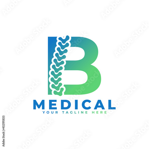Letter B with Icon Spine Logo. Usable for Business, Science, Healthcare, Medical, Hospital and Nature Logos.