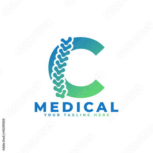 Letter C with Icon Spine Logo. Usable for Business, Science, Healthcare, Medical, Hospital and Nature Logos.