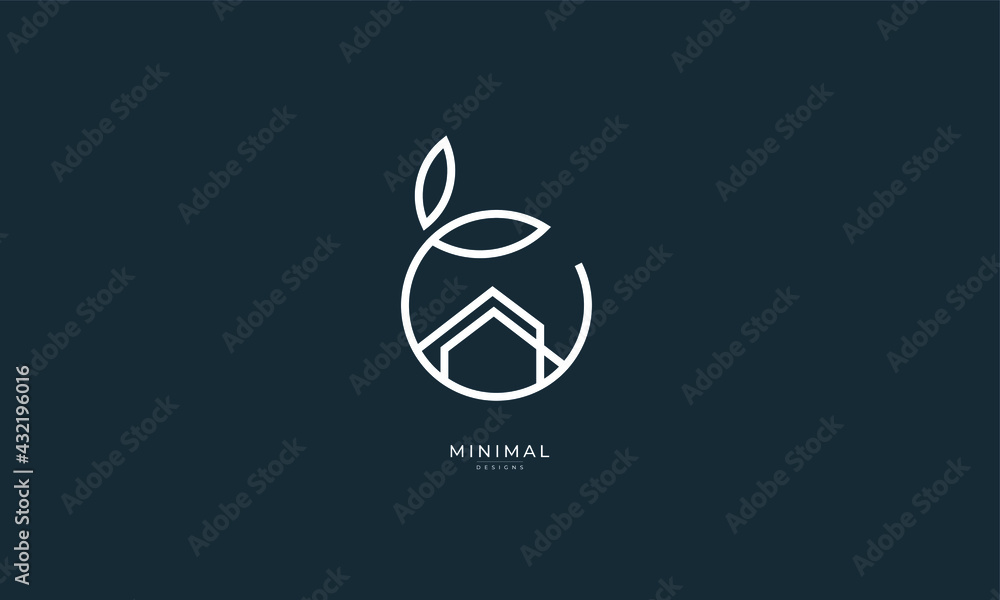 A line art icon logo of a house/home with a leaf circle Stock Vector ...