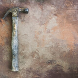 Hammer tool isolated on brown texture background, old construction tools with copy space.