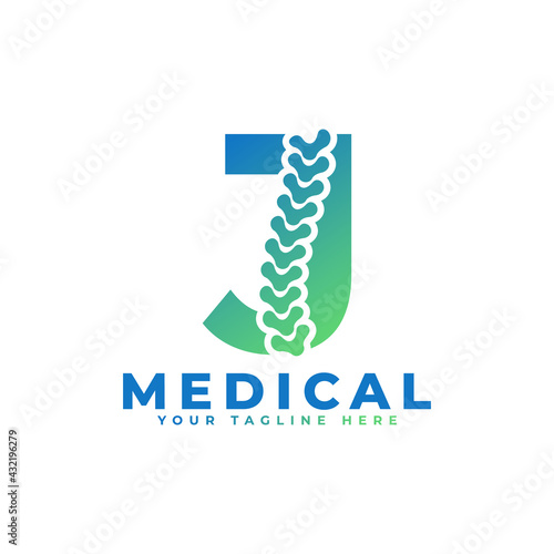 Letter J with Icon Spine Logo. Usable for Business, Science, Healthcare, Medical, Hospital and Nature Logos.