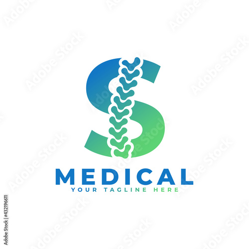 Letter S with Icon Spine Logo. Usable for Business, Science, Healthcare, Medical, Hospital and Nature Logos.