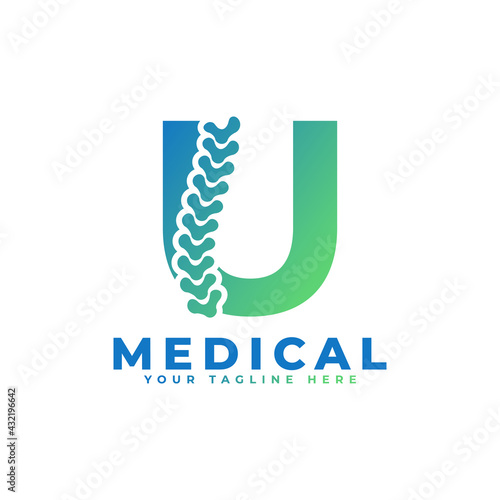 Letter U with Icon Spine Logo. Usable for Business, Science, Healthcare, Medical, Hospital and Nature Logos.