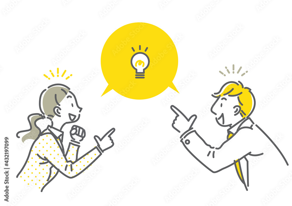 問題解決　ビジネスシーン　シンプルでお洒落な線画イラスト