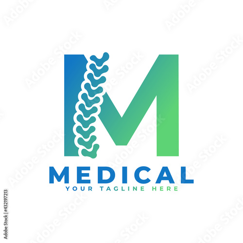 Letter M with Icon Spine Logo. Usable for Business, Science, Healthcare, Medical, Hospital and Nature Logos.