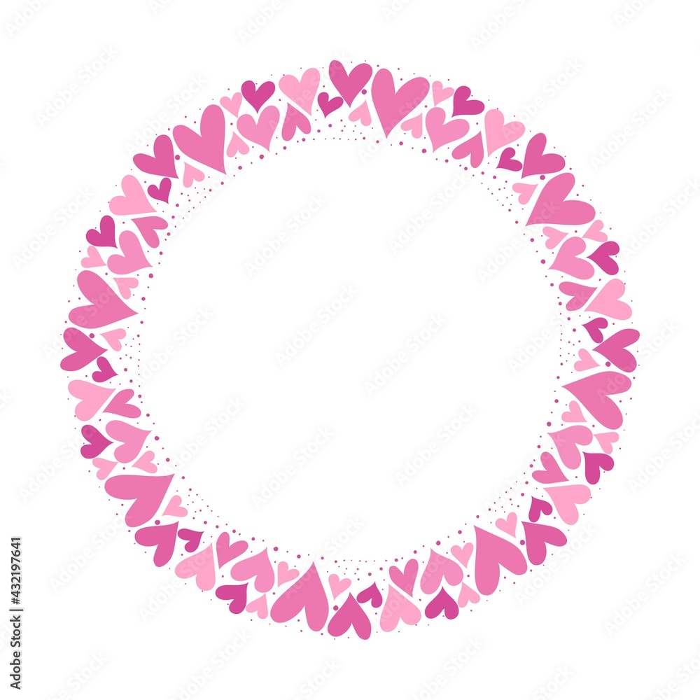 Hand drawn vector frame with pink hearts isolated on white background Hand drawn vector frame with pink hearts isolated on white background