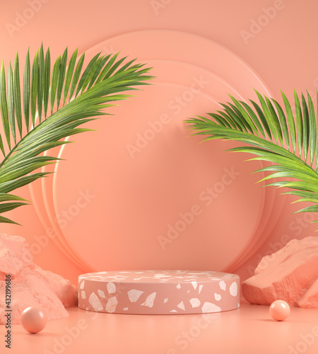 Wallpaper Mural Empty Minimal Stand Display For Show Product Natural Concept With Pink Abstract Background 3d Render Torontodigital.ca