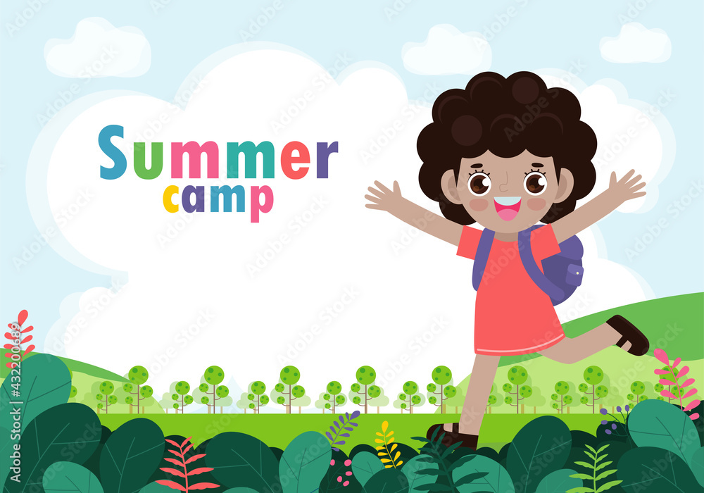 kids summer camp background education Template for advertising brochure or  poster, happy children doing activities on camping and jumping, poster  flyer template, your text ,Vector Illustration Stock Vector | Adobe Stock