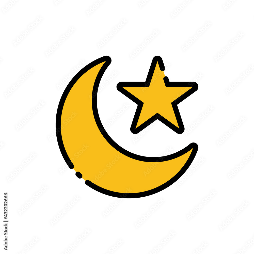 Islamic Crescent and Star Vector Icon in Filled Outline Style. Symbol of Islam and symbol of Ramadan. Vector illustration icons can be used for applications, websites, or part of a logo. Islamic Crescent and Star Vector Icon in Filled Outline Style. Symbol of Islam and symbol of Ramadan. Vector illustration icons can be used for applications, websites, or part of a logo.