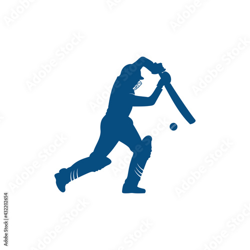 Batsman playing cricket. Cricket competition logo. Stylized cricketer character for website design. Cricket championship.