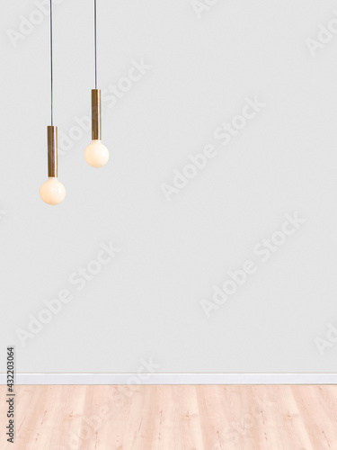 stone wall empty room and interior design, hanging lamp. 3D illustration