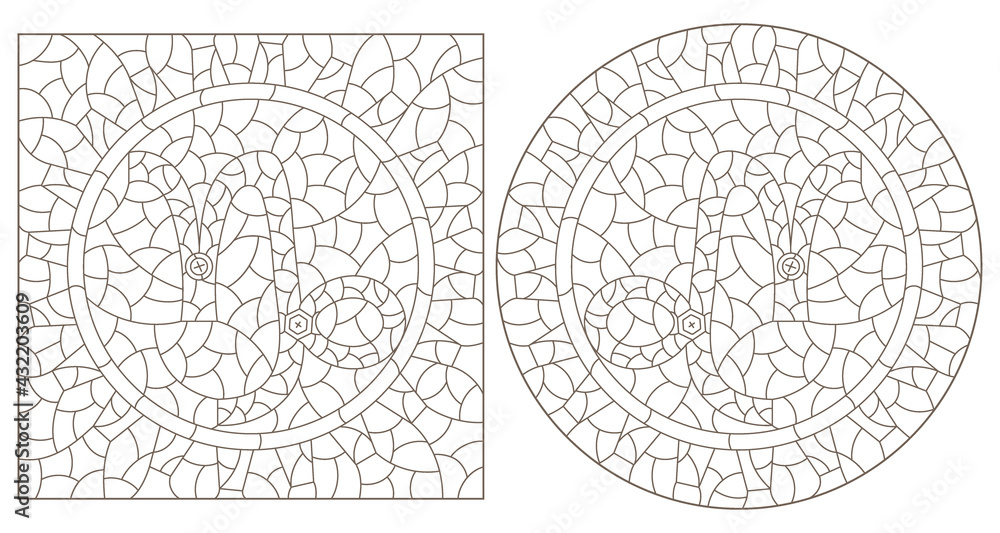Set of contour illustrations in the style of stained glass with the signs of the zodiac Capricorn, dark contours on a white background Set of contour illustrations in the style of stained glass with the signs of the zodiac Capricorn, dark contours on a white background