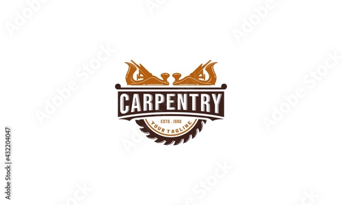 logo for carpenter with saw on white background