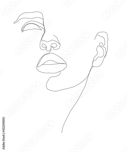 Linear woman face. Beautiful portrait for design, prints, posters, cards, tattoos, textile and etc (ID: 432204050)