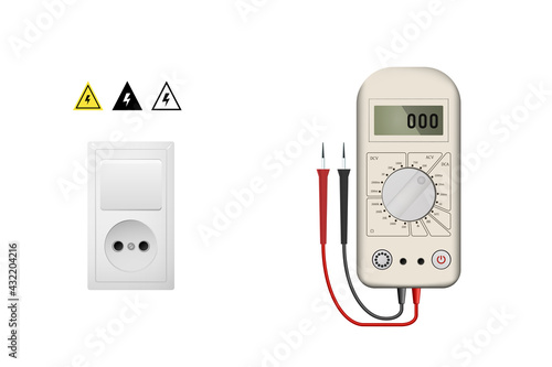 Realistic white multimeter for measuring current and voltage.