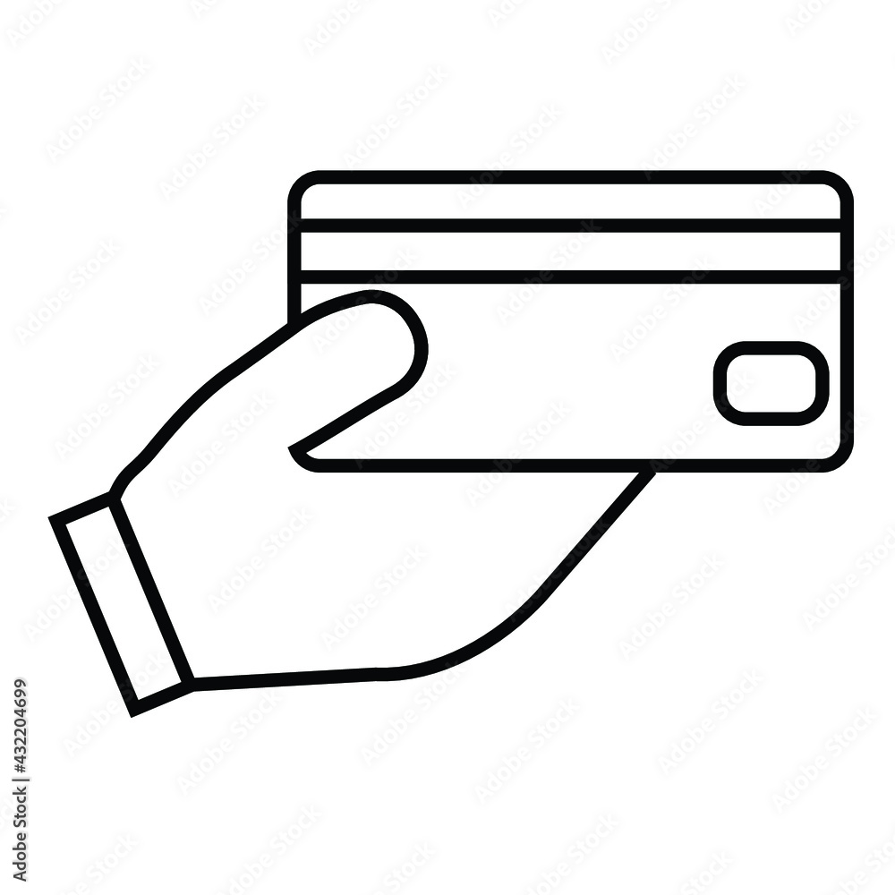 Thin line flat hand holding a credit card icon on a white background. Royalty-free. Thin line flat hand holding a credit card icon on a white background. Royalty-free.