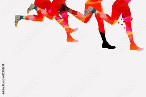 Running people, marathon race poster vector illustration. Jogging active people, fitness training, sport training design for banner, event promo material, flyer