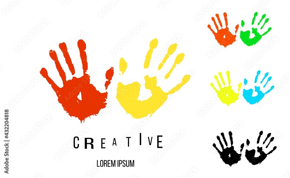 Fototapeta premium Set of Colorful Creative Hand Imprints Logo