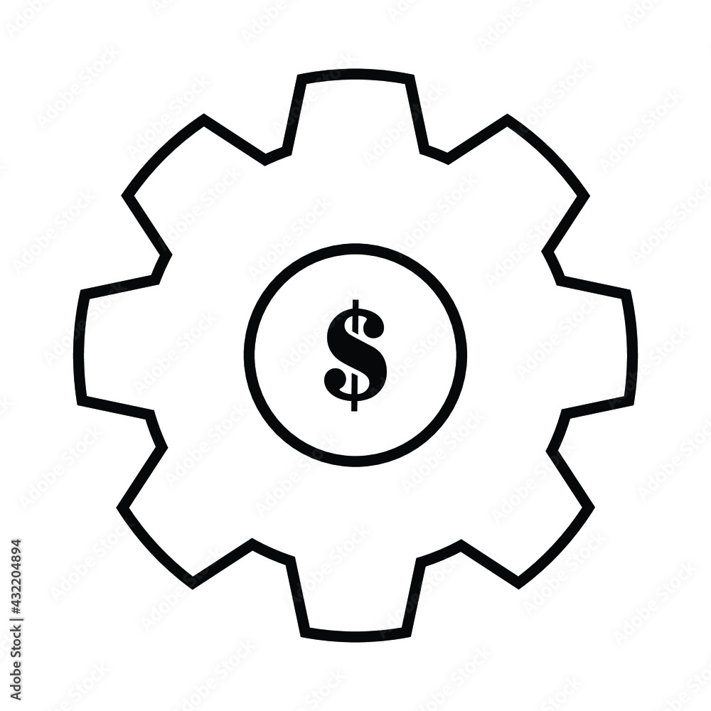 Thin line flat cog with dollar sign icon on a white background. Royalty-free. Thin line flat cog with dollar sign icon on a white background. Royalty-free.