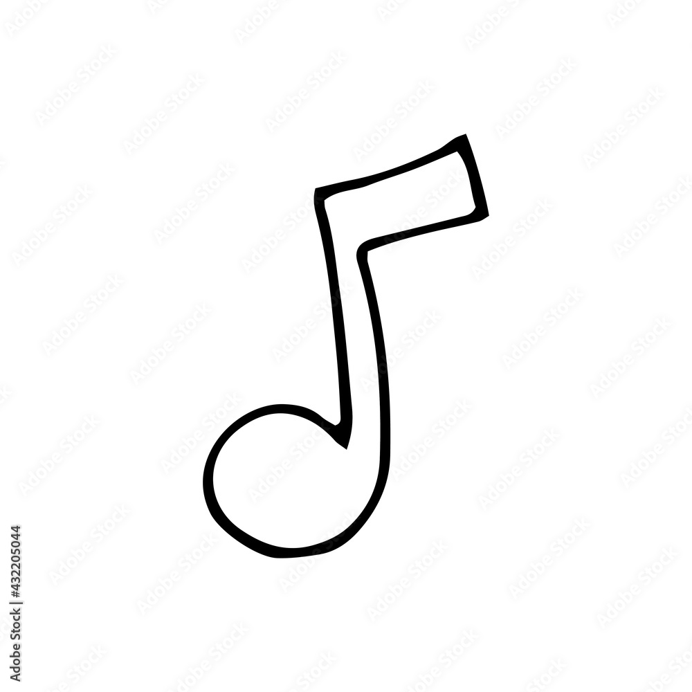 Note. Music. Vector. Doodle. Hand-drawn illustration. Silhouette. Black and white outline. Coloring. Note. Music. Vector. Doodle. Hand-drawn illustration. Silhouette. Black and white outline. Coloring.