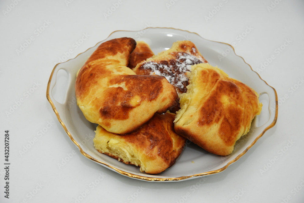 Croissants, branzoici,romanian  bakery products. romanian homemade donuts 