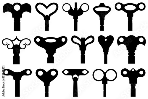 Illustration of different wind up keys isolated on white