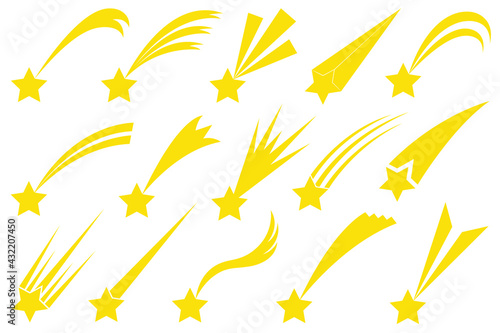Collection of different shooting stars isolated on white